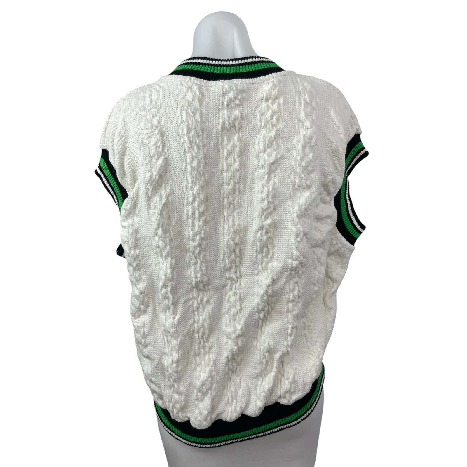 Zara Womens White Cable Knit V Neck Sleeveless Cricket Tennis Sweater Vest Top M - Image 4