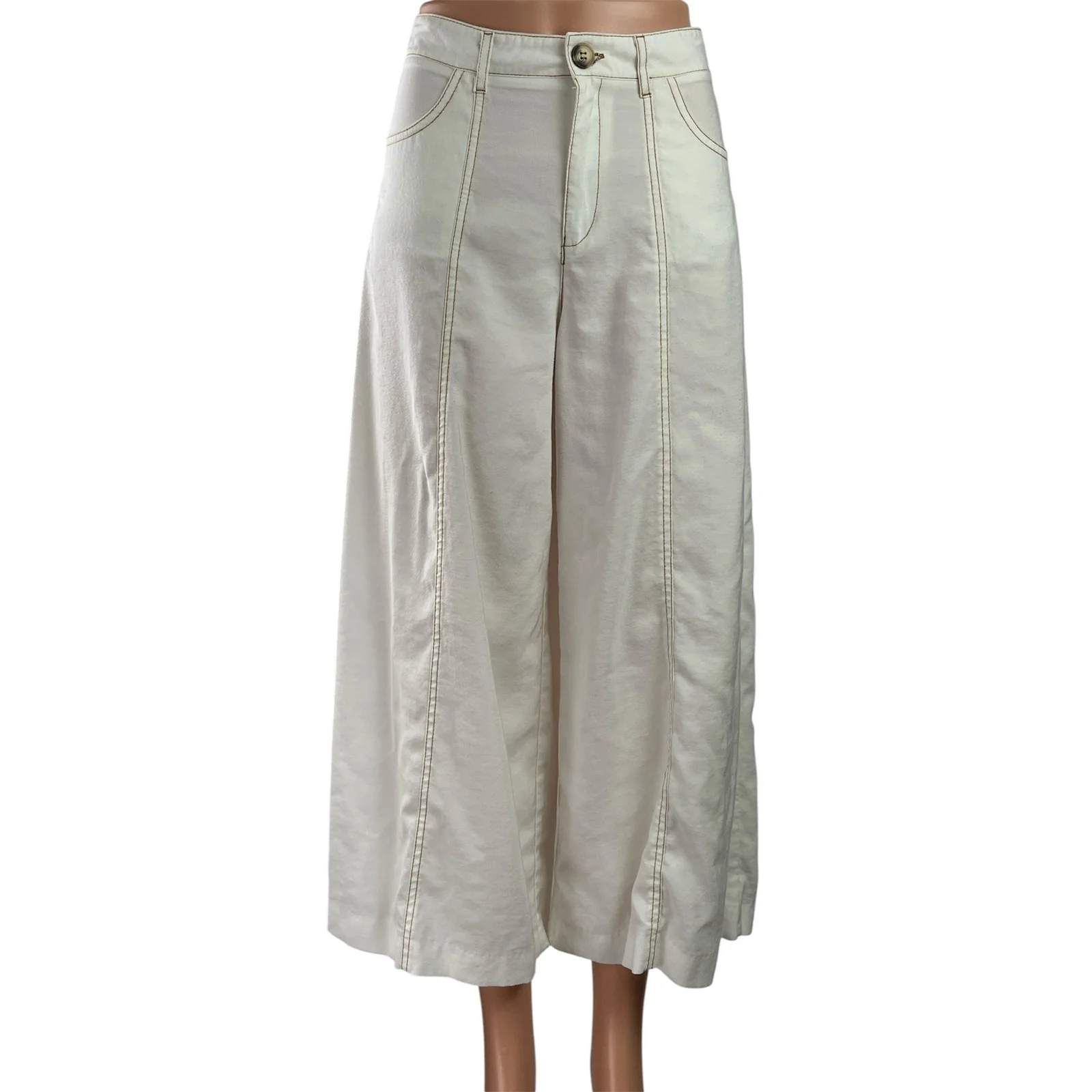 Zara Women's White Cream High Waisted Wide Leg Baggy Denim Jeans Pants Size XS