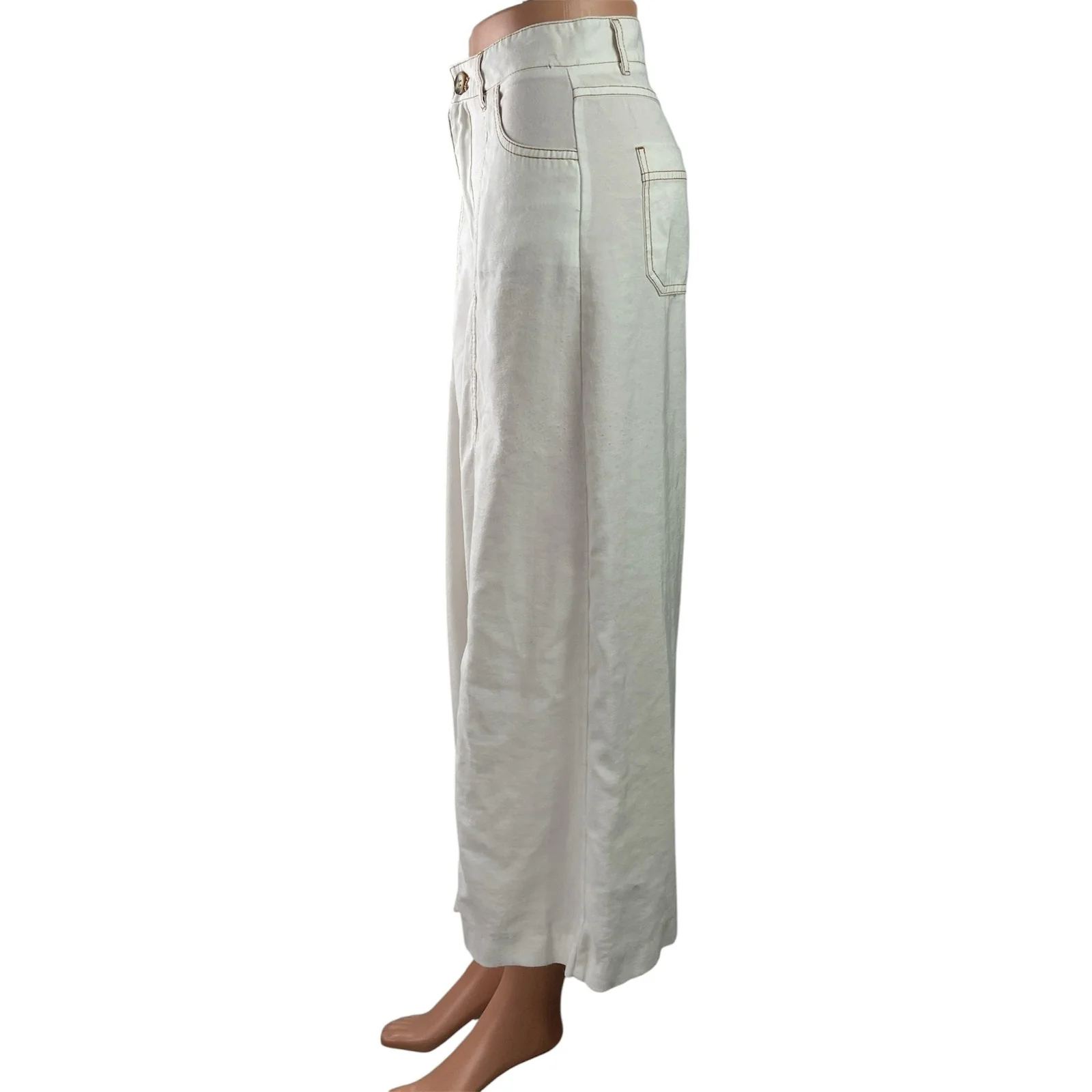 Zara Women's White Cream High Waisted Wide Leg Baggy Denim Jeans Pants Size XS - Image 2