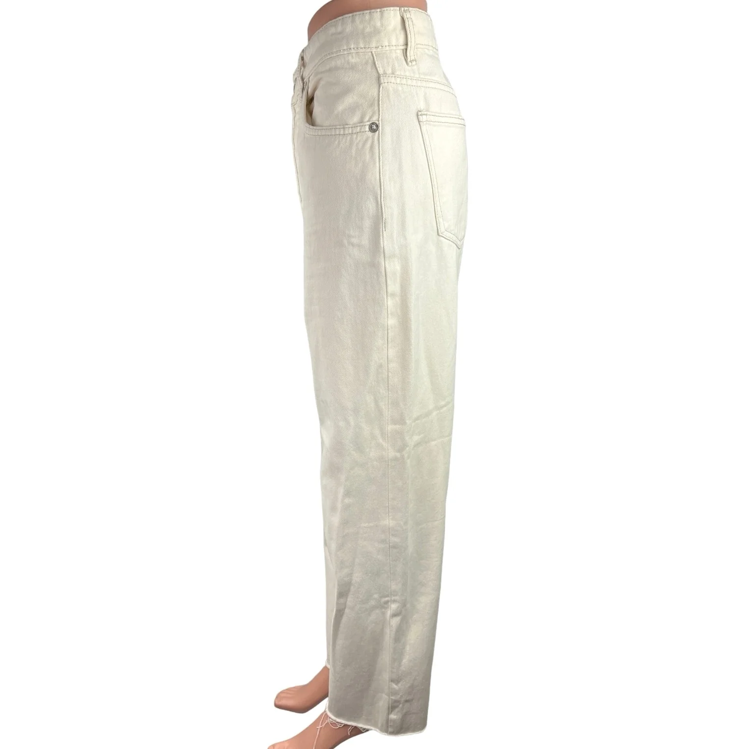 Zara Women's White Denim High Rise Cut Off Hem Casual Straight Leg Jeans Size 10 - Image 2