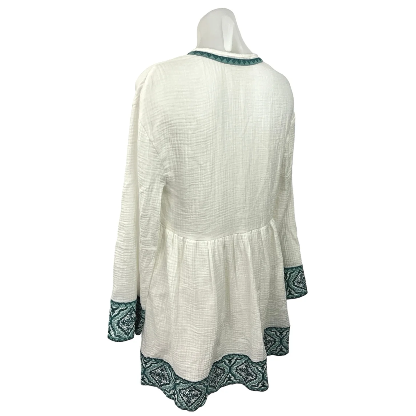 ZARA Women's White Embroidered Deep V-Neck Long Sleeve Boho Short Dress Size XS - Image 2