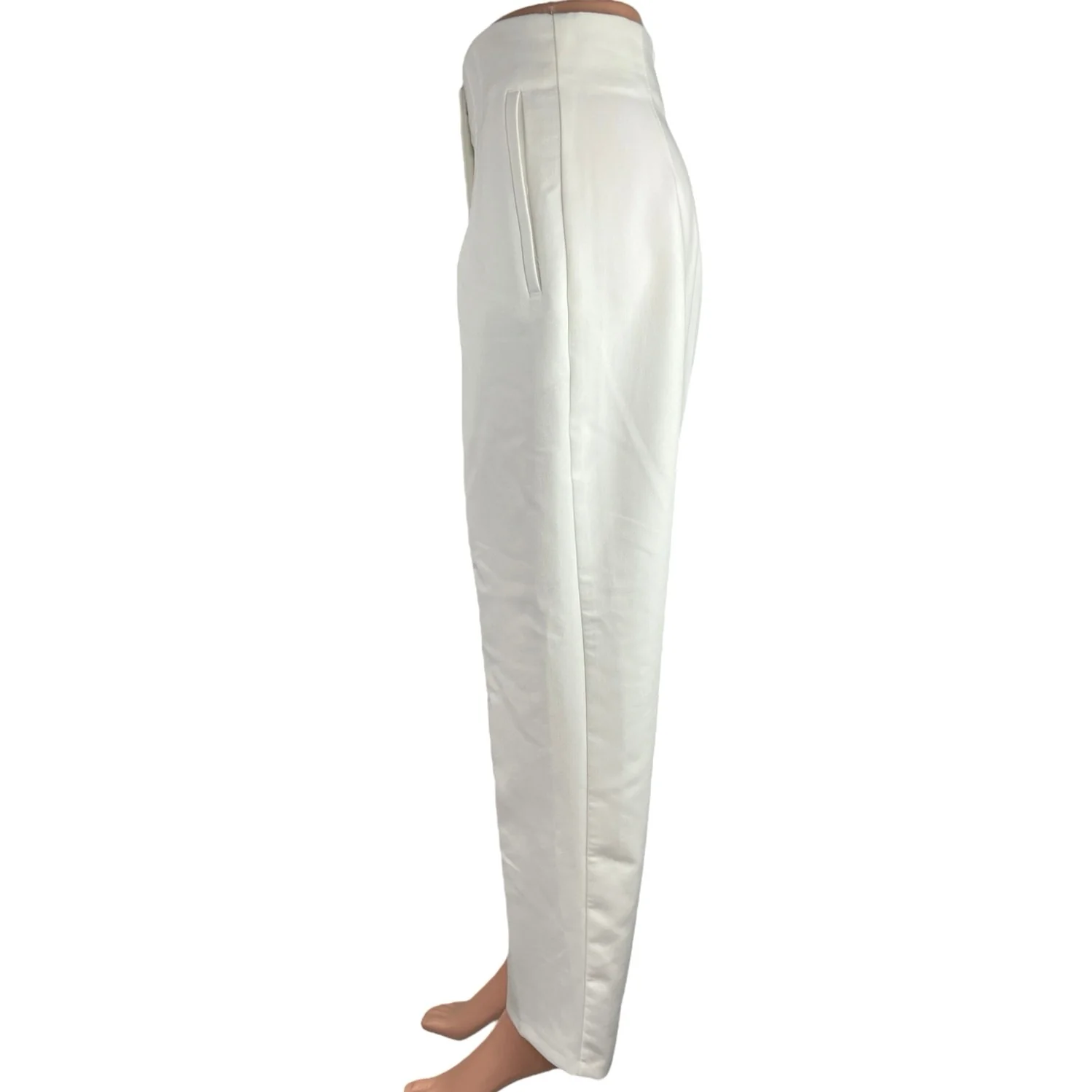 Zara Womens White High Waist Straight Leg Pleated Career Trousers Dress Pants XL - Image 2