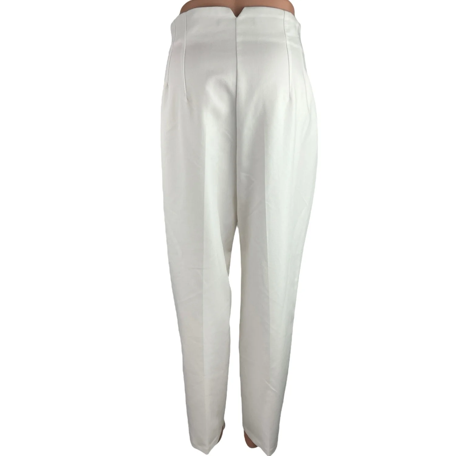 Zara Womens White High Waist Straight Leg Pleated Career Trousers Dress Pants XL - Image 3
