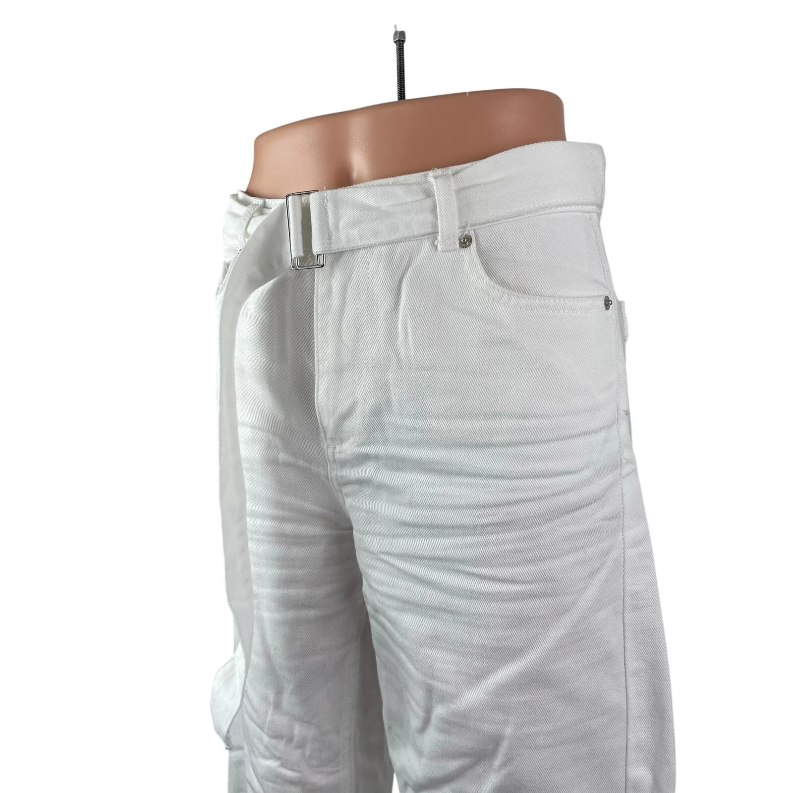 Zara Women's White High Waisted Belted Wide Leg Baggy Palazzo Denim Jeans Size 4 - Image 2