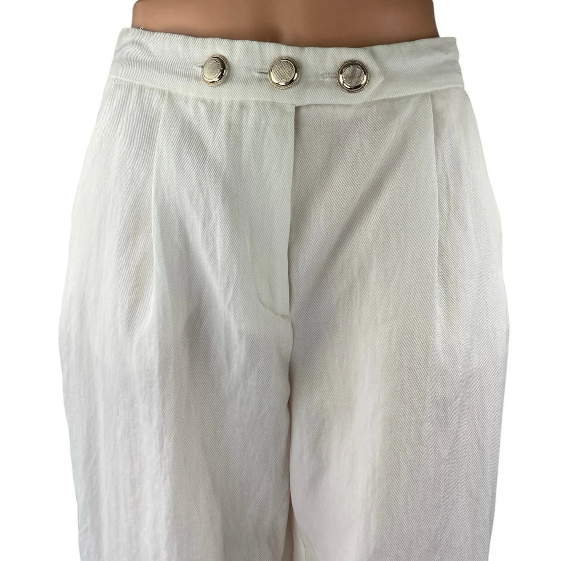 Zara Women's White High Waisted Pleated Tapered Carrot Trousers Pants Size S - Image 4