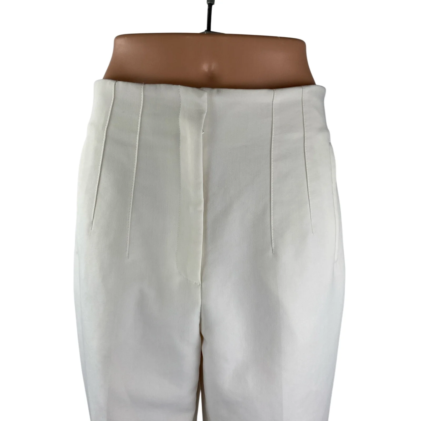 Zara Women's White High Waisted Pleated Tapered Leg Trousers Dress Pants Size L - Image 2