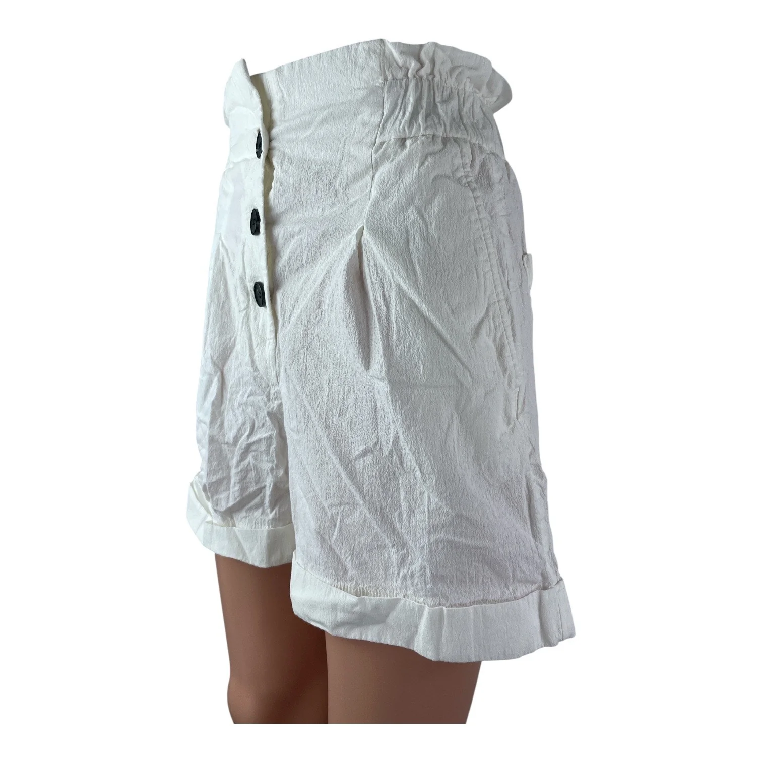 Zara Women's White High Waisted Rolled Hem Button Down Wide Leg Casual Shorts S - Image 2