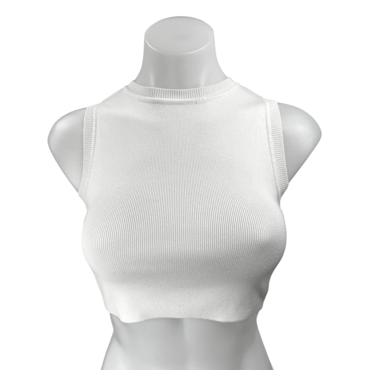 Zara Women's White Knit Crew Neck Sleeveless Crop Sweater Vest Top Size S