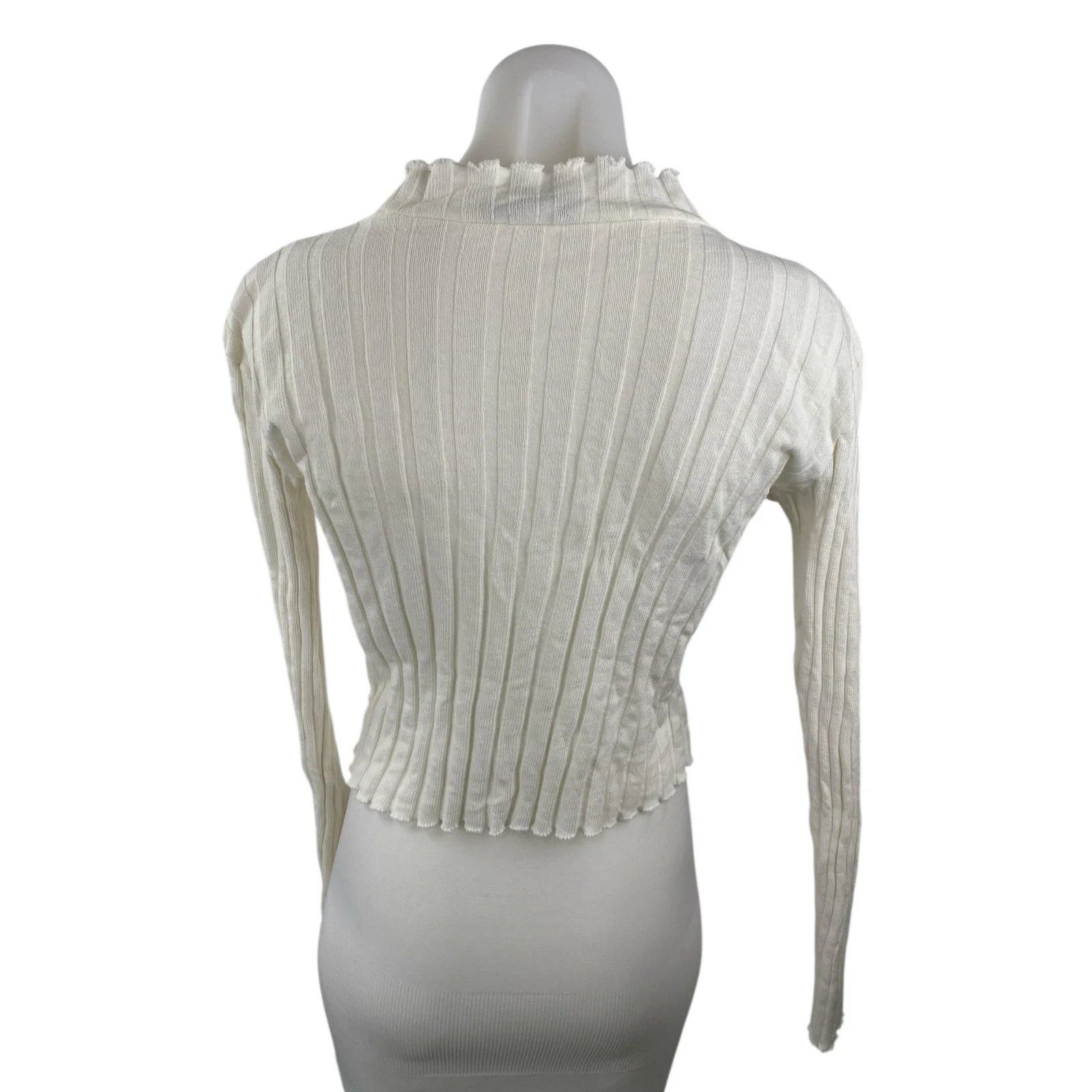 Zara Women's White Long Sleeve Ribbed Knit Lettuce Mock Neck Sweater Top Size L - Image 4