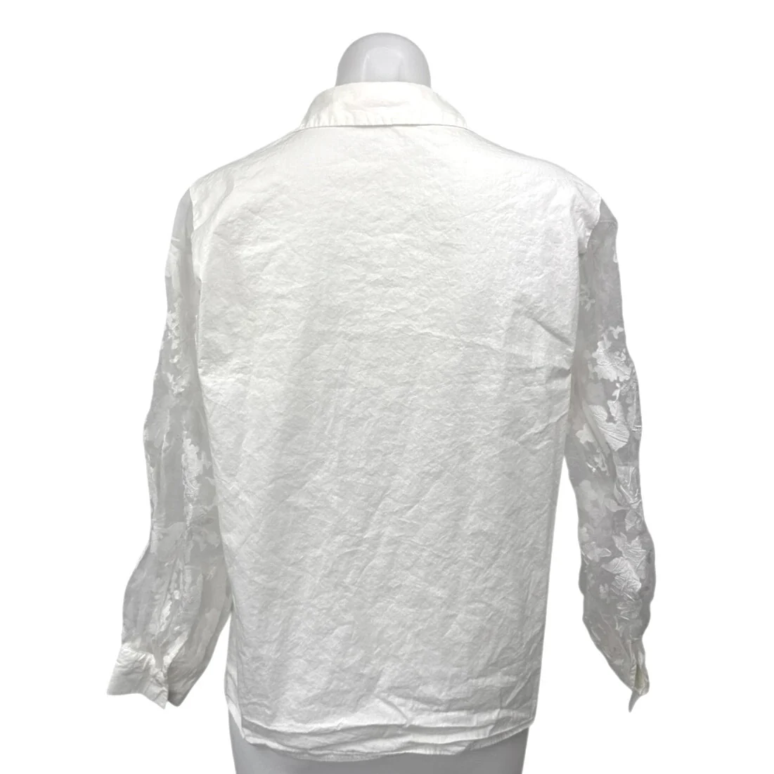 Zara Women's White Mesh Floral Long Sleeve Button Down Blouse Shirt Top Size L - Image 2