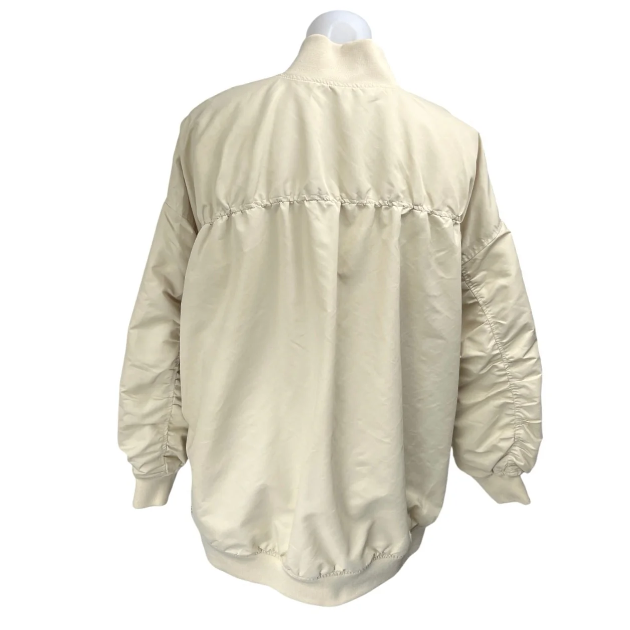 Zara Women's White Oversized Long Sleeve Pockets Full Zip Bomber Coat Jacket L - Image 2