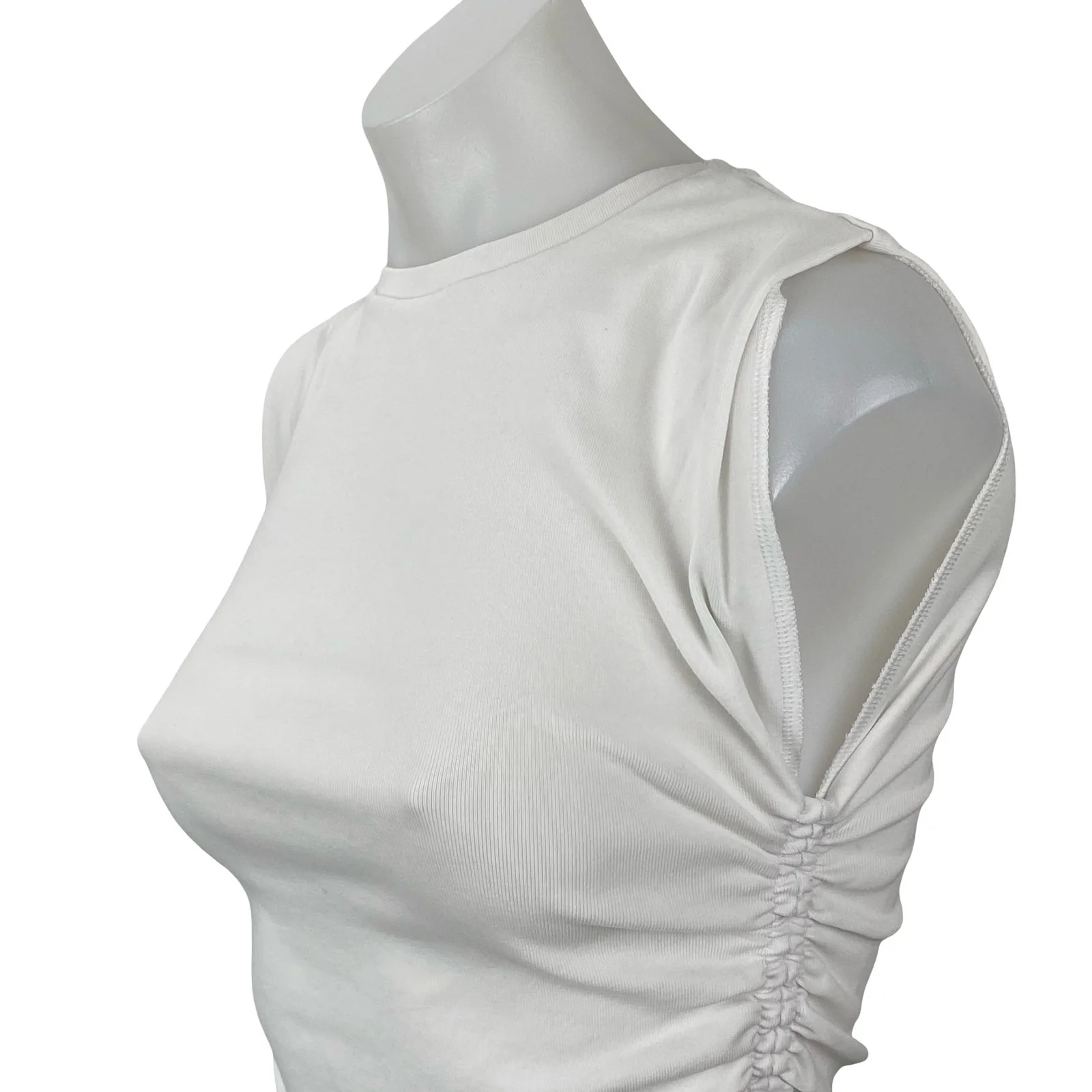 Zara Women's White Ruched Crew Neck Sleeveless Minimalist Casual Crop Tank Top M - Image 2