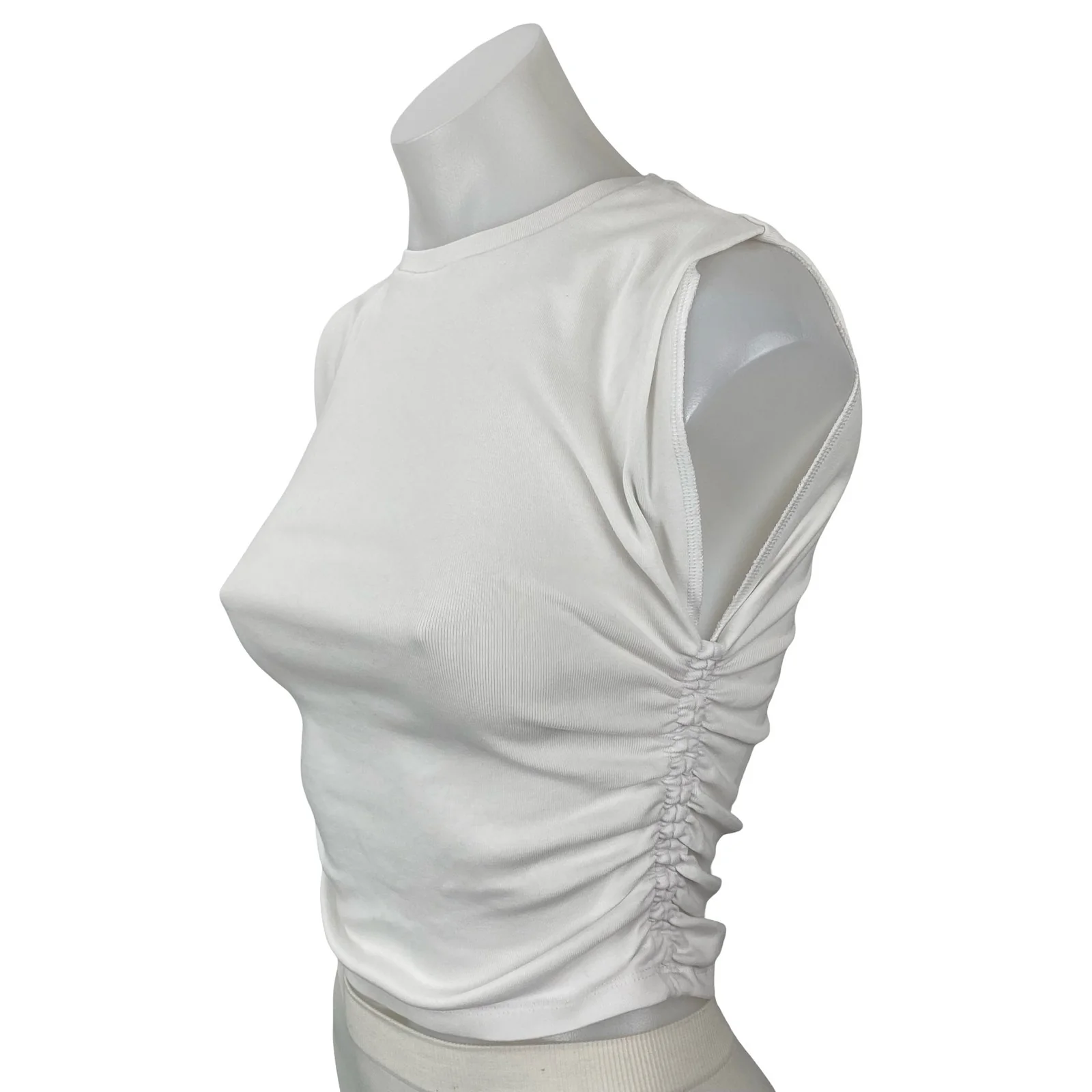Zara Women's White Ruched Crew Neck Sleeveless Minimalist Casual Crop Tank Top M - Image 3
