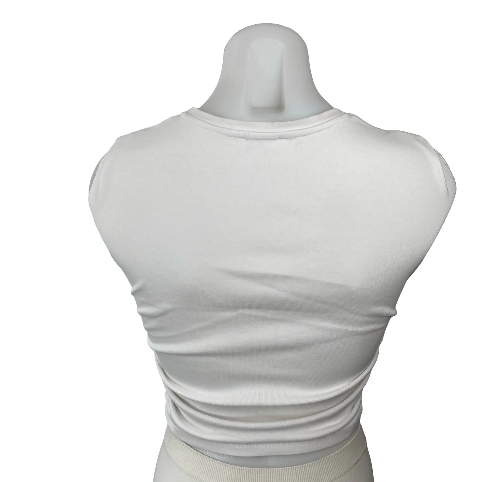 Zara Women's White Ruched Crew Neck Sleeveless Minimalist Casual Crop Tank Top M - Image 4
