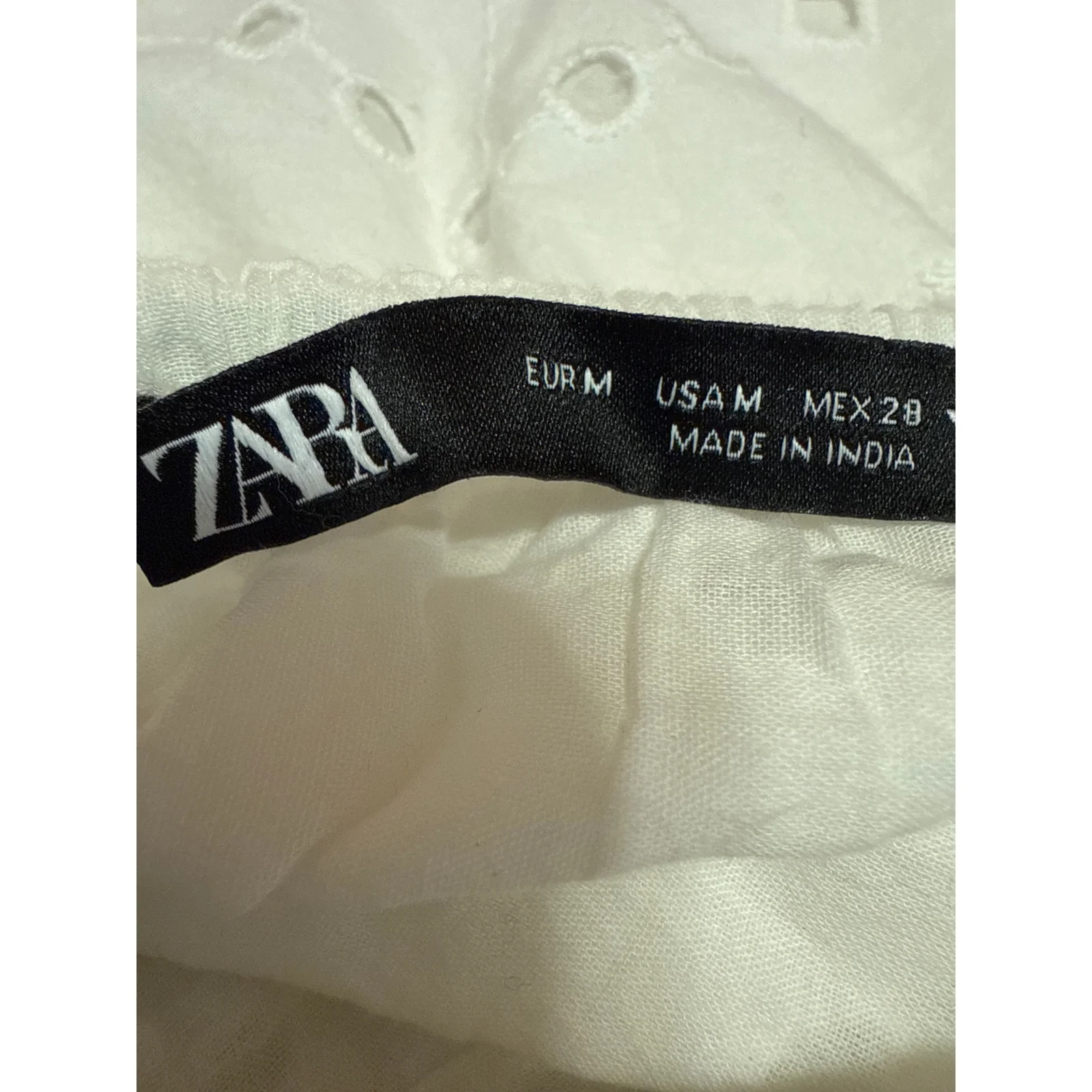 Zara Women's White Short Puff Sleeve Eyelet Embroidered Fit & Flare Mini Dress M - Image 3