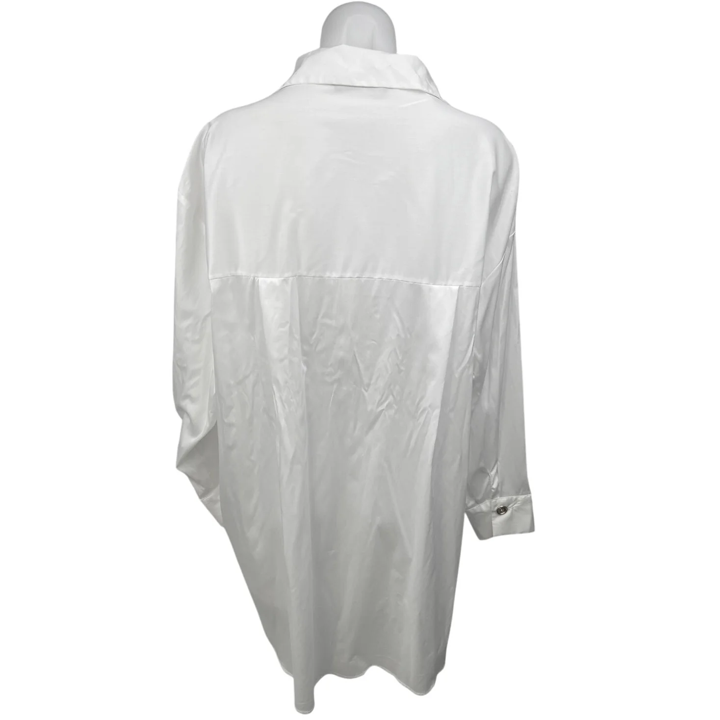 Zara Women's White Silk Satin Long Sleeve Button Down Mini Shirt Dress Size M - Image 2