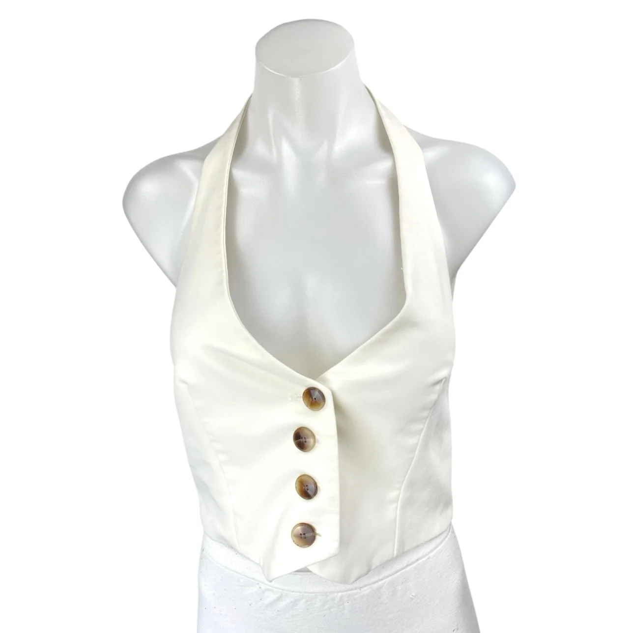 Zara Women's White Sleeveless Halter Open Back Button Down Vest Crop Top Size M