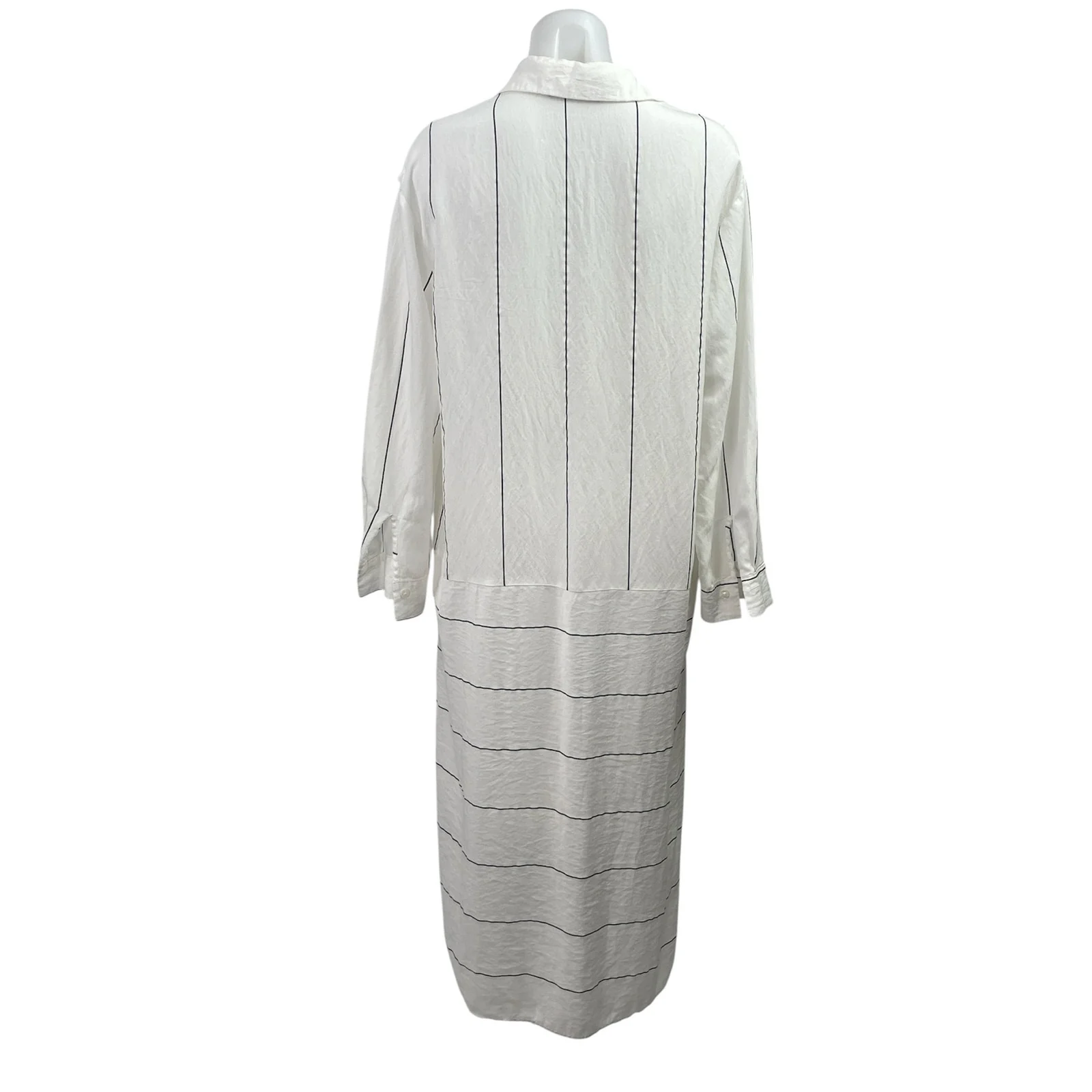 Zara Women's White Striped Long Sleeve Relaxed Button Down Midi Shirt Dress XS - Image 3