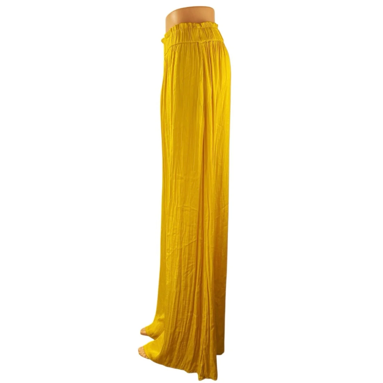 Zara Women's Yellow High Rise Pull On Pleated Wide Leg Trousers Pants Size L - Image 2
