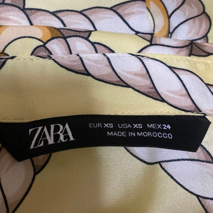 Zara Women's Yellow Silky Satin Rope Print Long Sleeve Button Down Shirt Size XS - Image 3