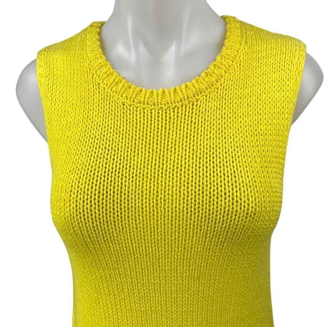 Zara Women's Yellow Sleeveless Knit Crew Neck Tank Sweater Mini Dress Size M - Image 3