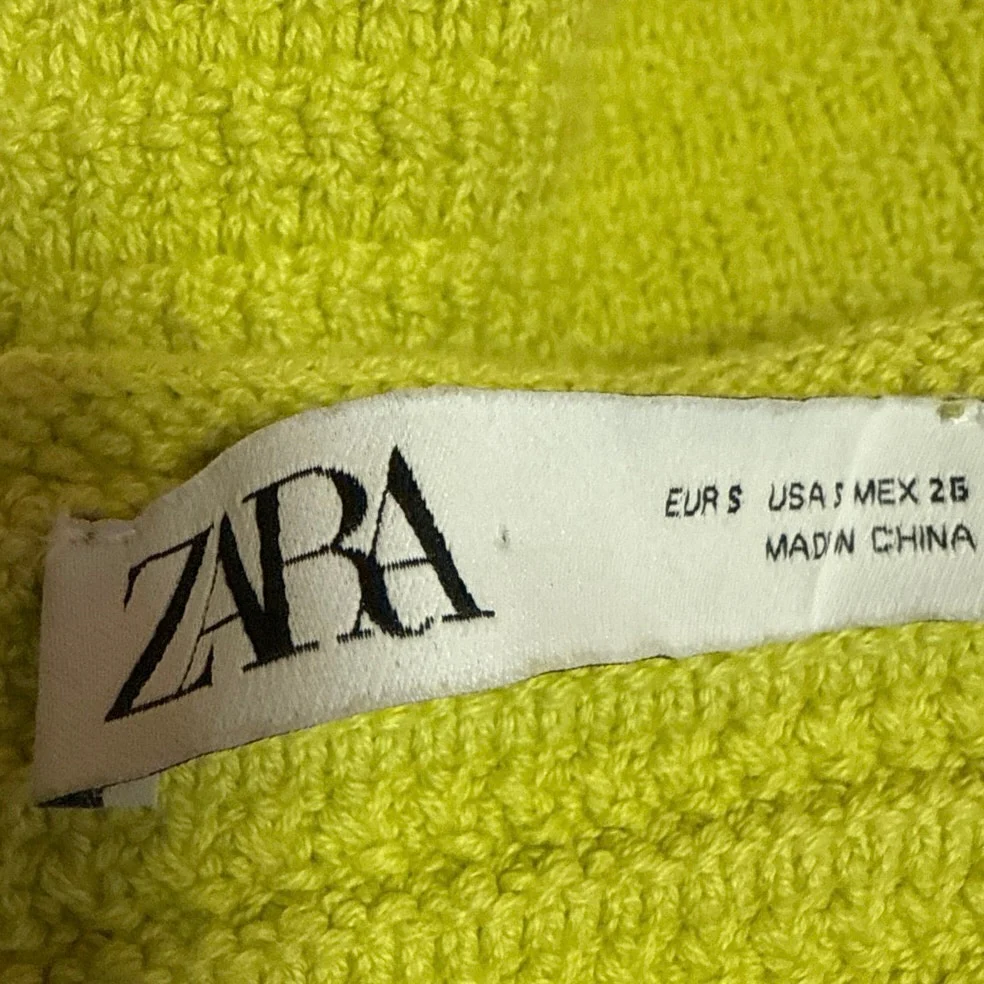 Zara Yellow Crochet Knit Short Sleeve Square Neck Button Crop Sweater Top Size S - Image 3