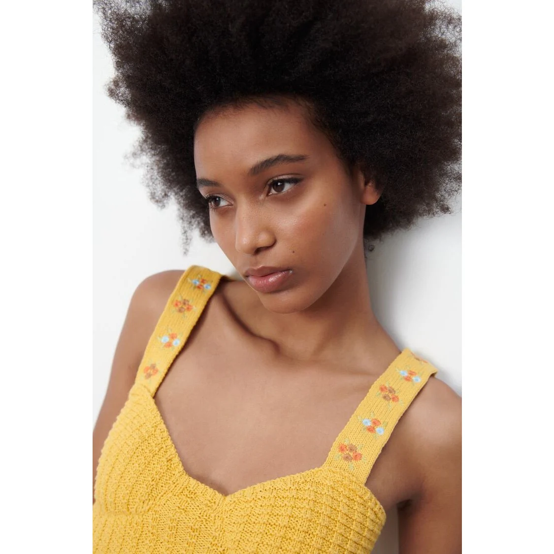 Zara Yellow Floral Embroidered Crochet Knit Wide Strap Sleeveless Crop Top Sz S - Image 7