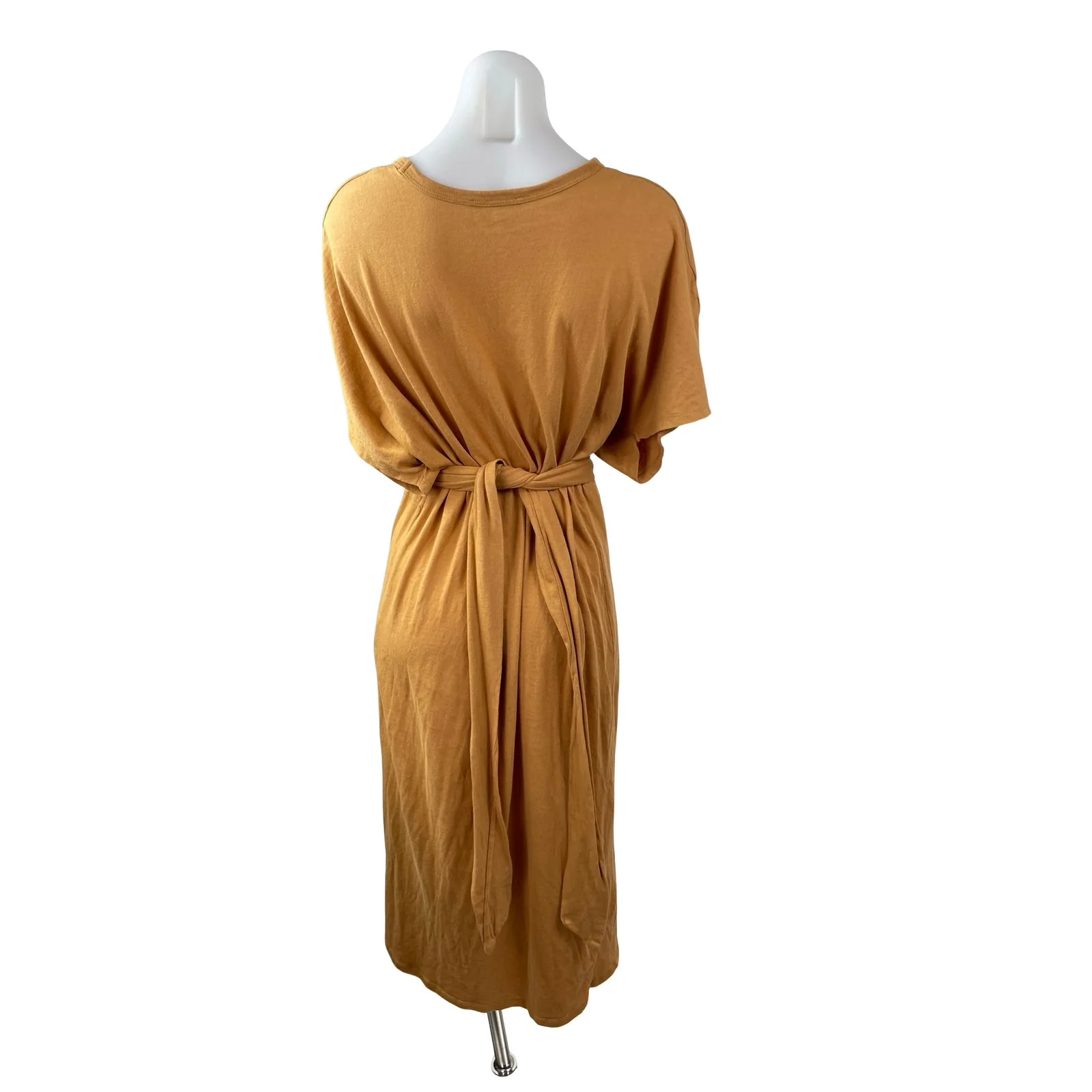 Zara Yellow Gold Half Sleeve Round Neck Wrap Waist Drape A Line Maxi Dress M - Image 4