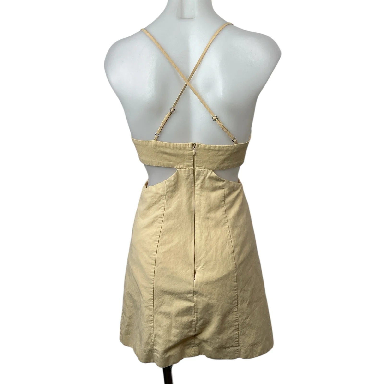 ZARA Yellow Pleated Cut Out Crossback Sleeveless Mini Cami Tank A-line Dress XS - Image 2