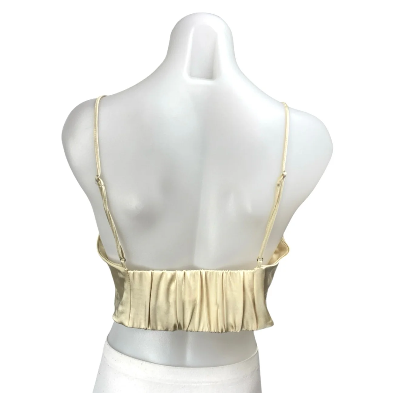 Zara Yellow Silk Satin Ruched Sleeveless Cami Camisole Tank Crop Top Size L - Image 2