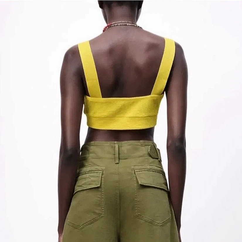 Zara Yellow Textured Knit Sweetheart Neck Pullover Corset Bralette Crop Top Sz S - Image 5
