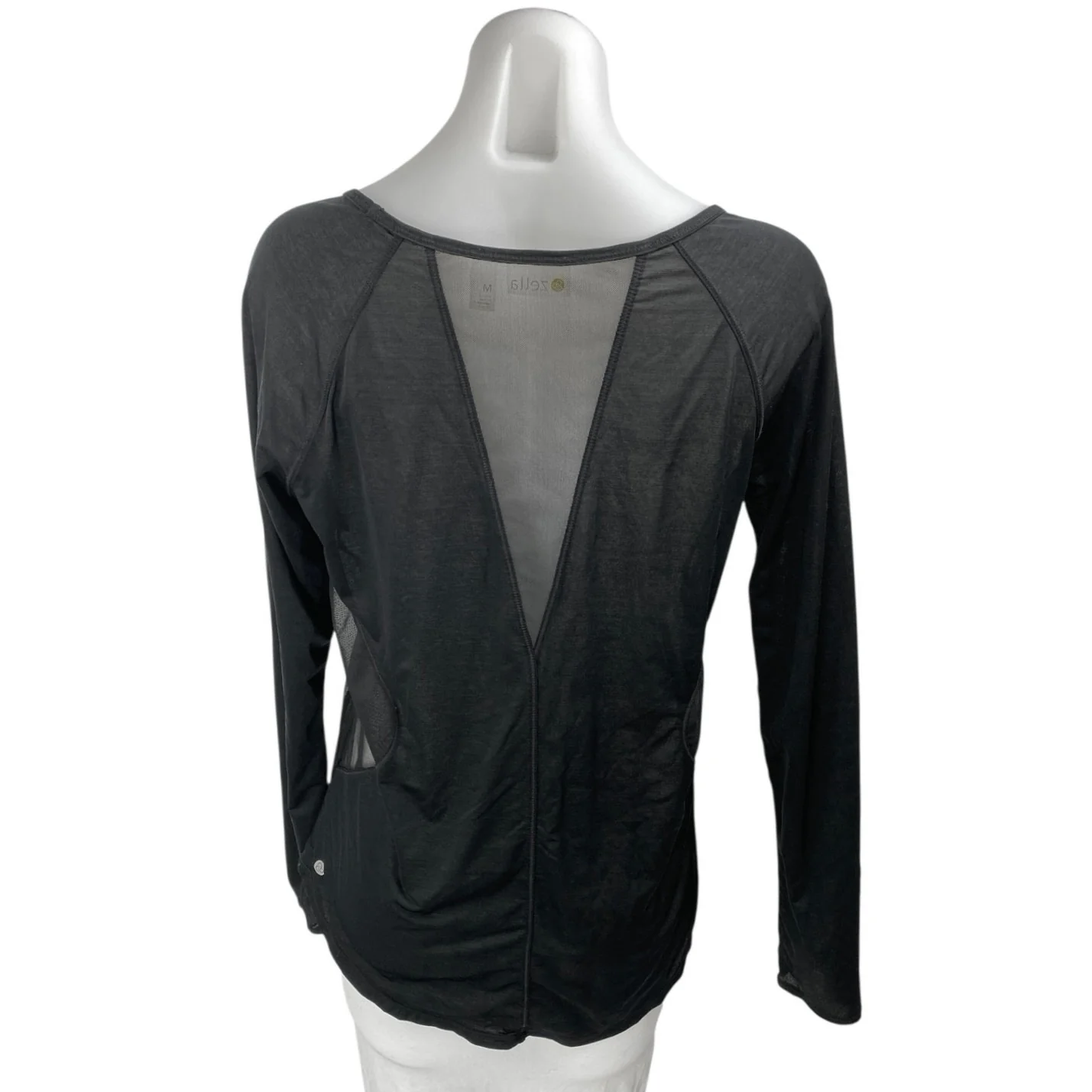Zella Women's Black Long Sleeve Mesh Trim Yoga Workout Athletic T Shirt Top Sz M - Image 2