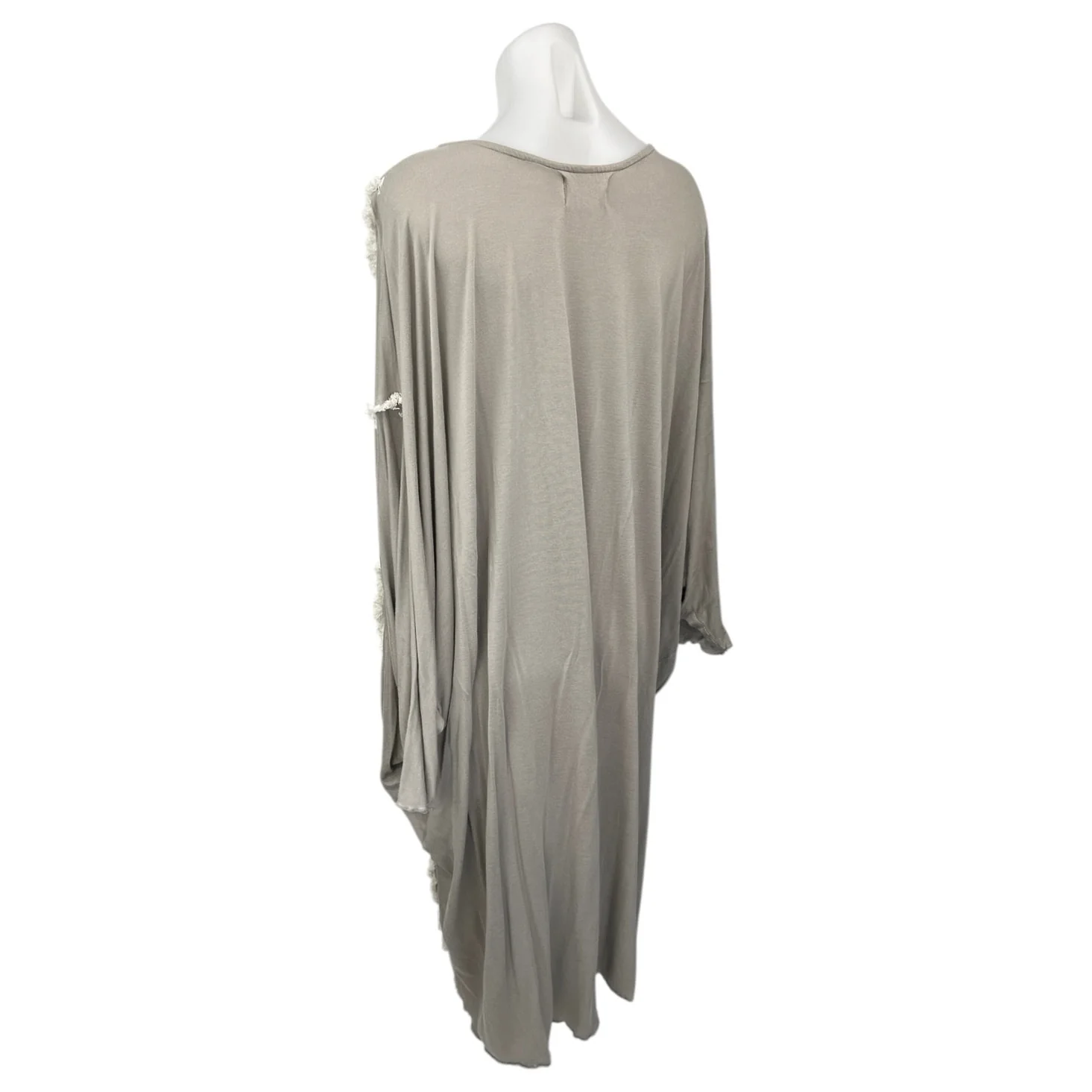ZhenNymph Gray Batwing Dolman Sleeve Fringe Lagenlook Maxi Midi Kaftan Dress L - Image 2