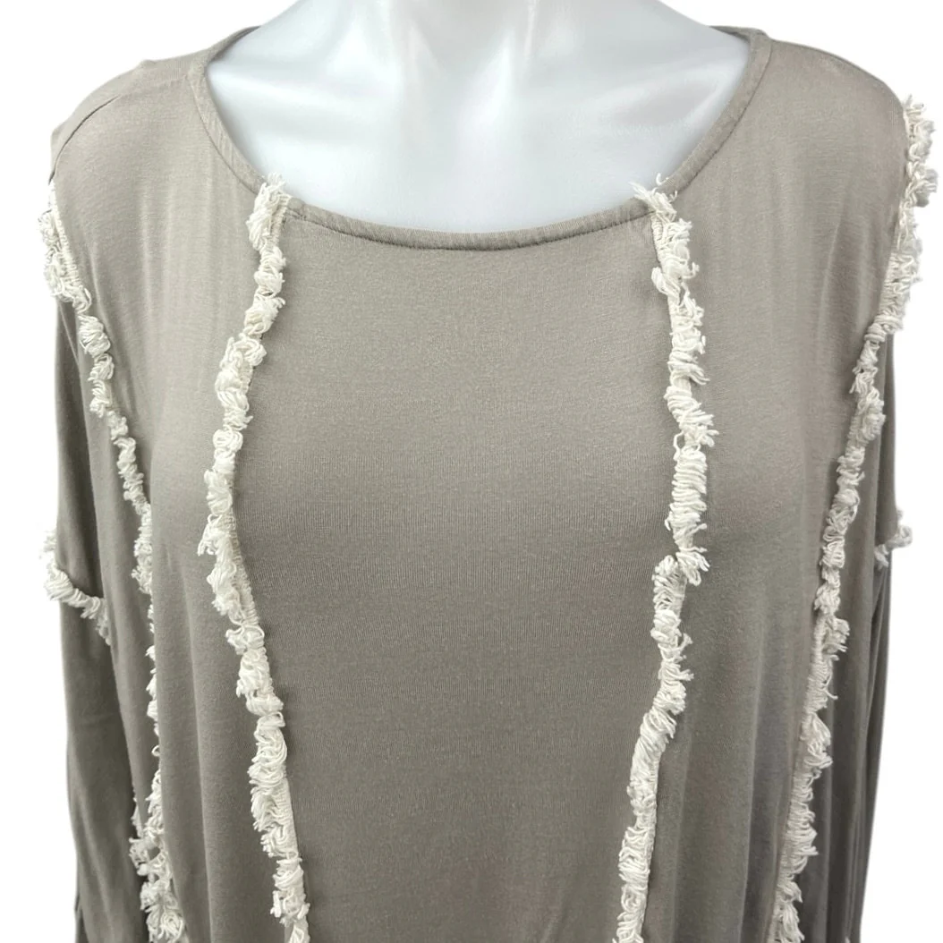 ZhenNymph Gray Batwing Dolman Sleeve Fringe Lagenlook Maxi Midi Kaftan Dress L - Image 3