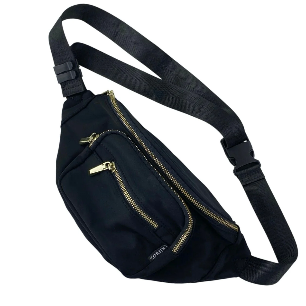 Zorfin Women's Black Gold Accent Adjustable Strap Travel Crossbody Belt Bag OS - Image 2