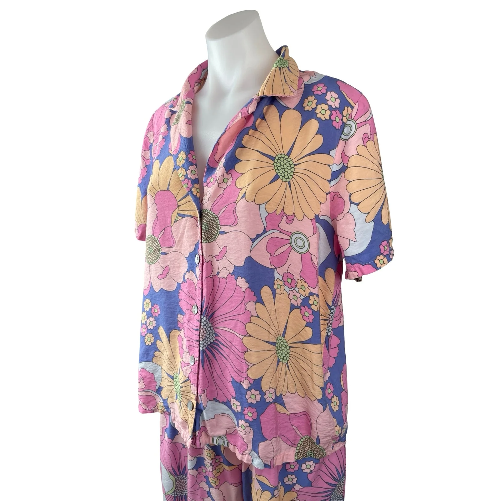 Zudio Women's Multicolor Floral Button Up Shirt Pants Sleepwear Pajama Set M/L - Image 2