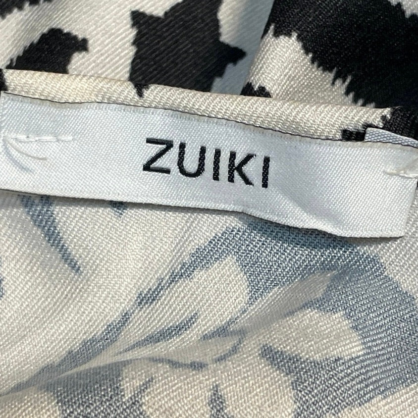 Zuiki Black White Tapestry Print 3/4 Sleeve V Neck Faux Wrap A Line Midi Dress S - Image 4
